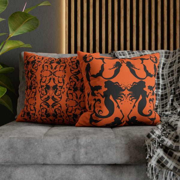 Mermaid silhouettes pillow case front and back