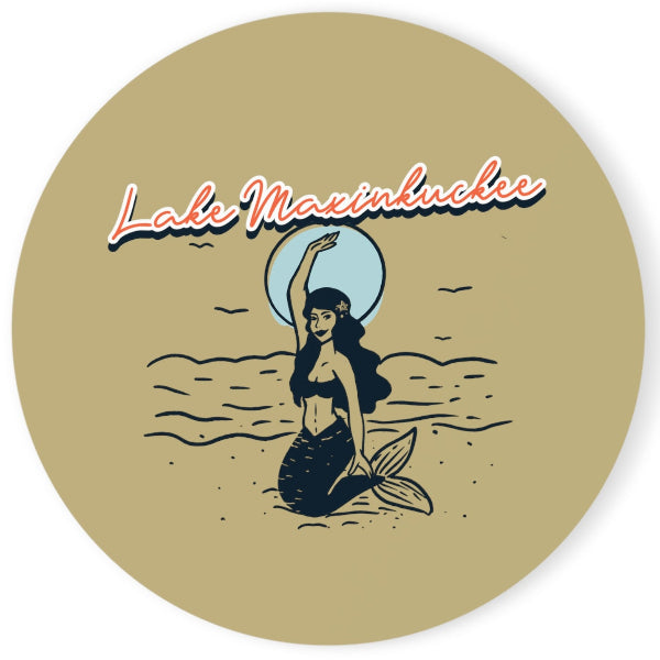 graphic of a mermaid waiving and text Lake Maxinkuckee Culver Indiana