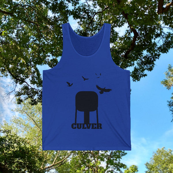 Culver Water Tower with Turkey Vultures in Silhouette Unisex Tank Top