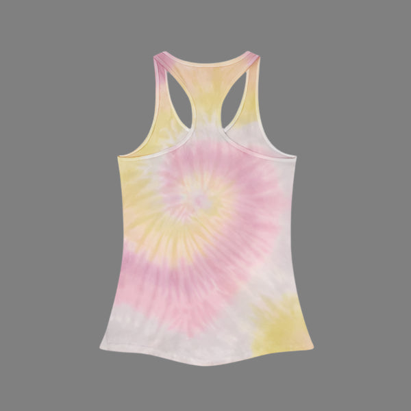 tie dye Tank Top featuring a graphic of a cowgirl on a horse float ring.