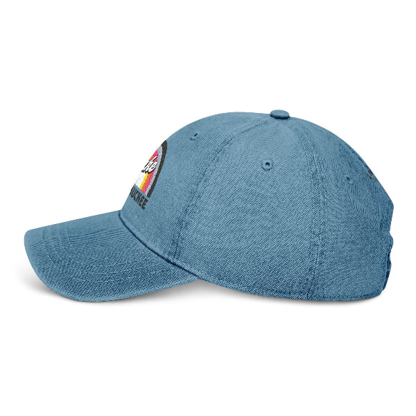 Denim Hat with 'Lake Maxinkuckee' and Rainbow Embroidery