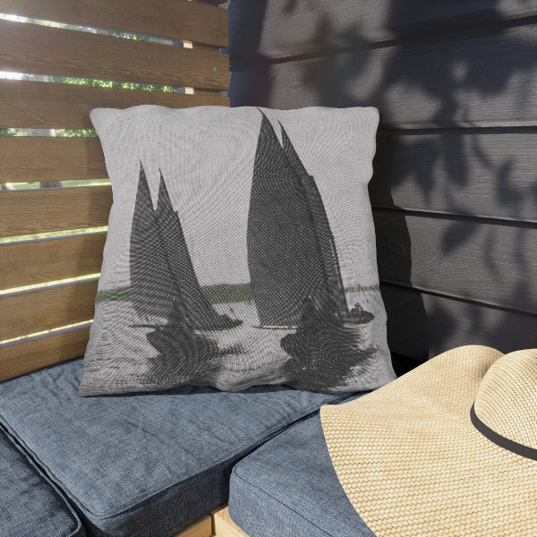 Outdoor pillow with vintage photo of sailboats on Lake Maxinkuckee, Culver, Indiana