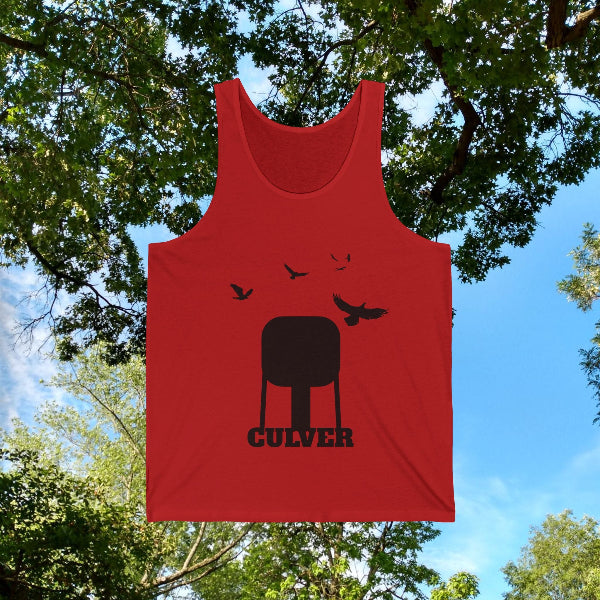 Culver Water Tower with Turkey Vultures in Silhouette Unisex Tank Top