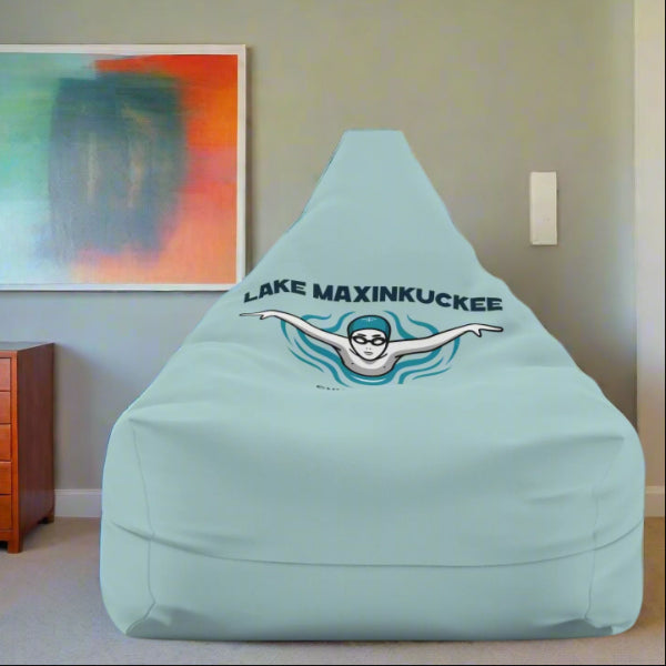 graphic of a swimmer from the front with arms spread and text Lake Maxinkuckee Culver Indiana