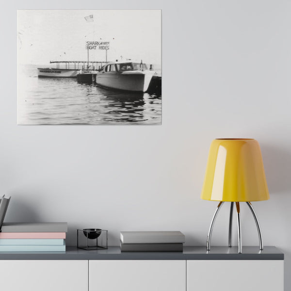 graphic of a vintage boat photo in black and white