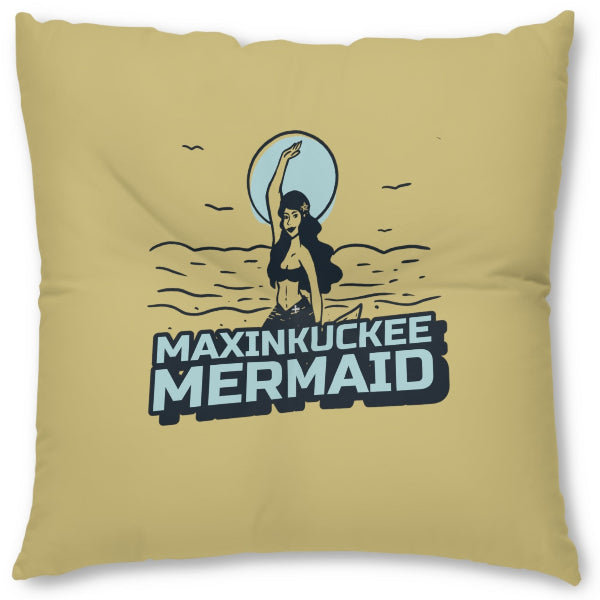 graphic of a mermaid waiving and text Maxinkuckee Mermaid
