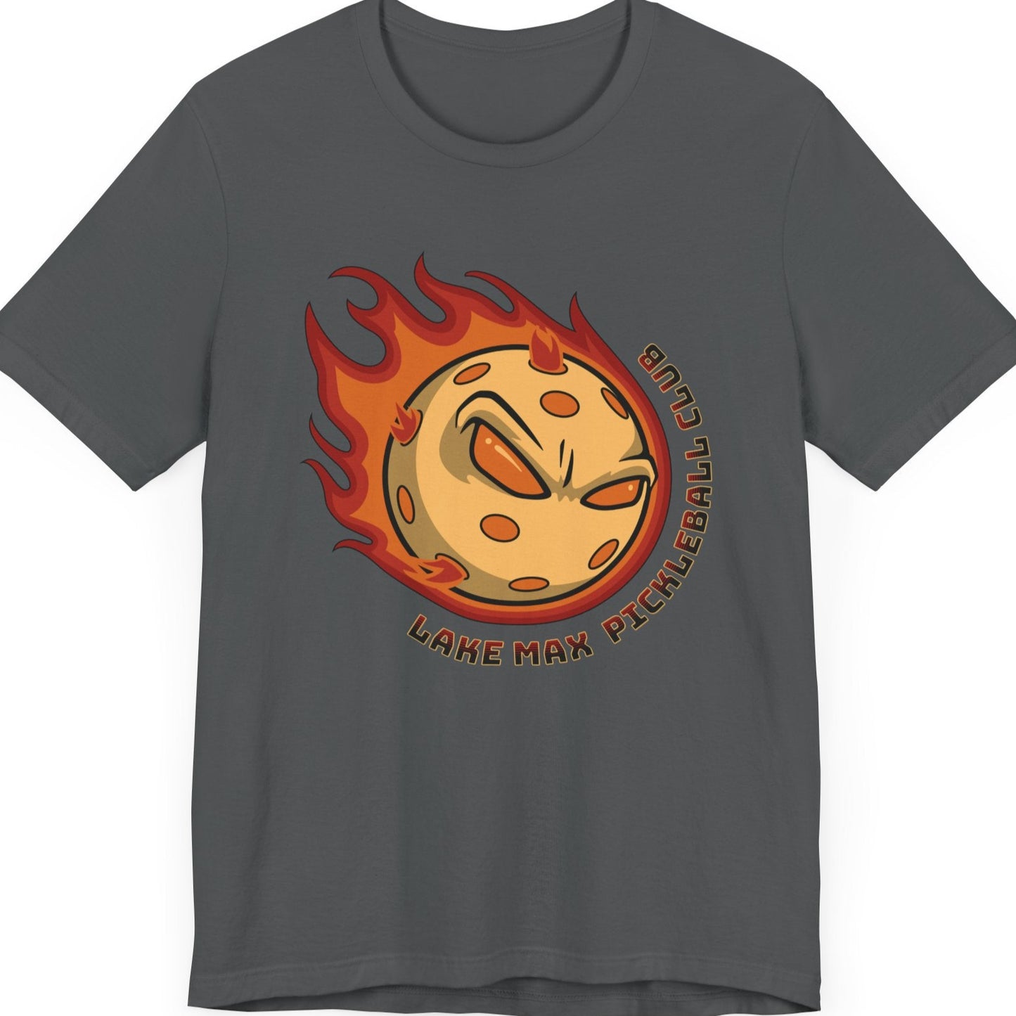 Lake Maxinkuckee Pickleball Club - Flaming Pickleball Unisex Tee in asphalt