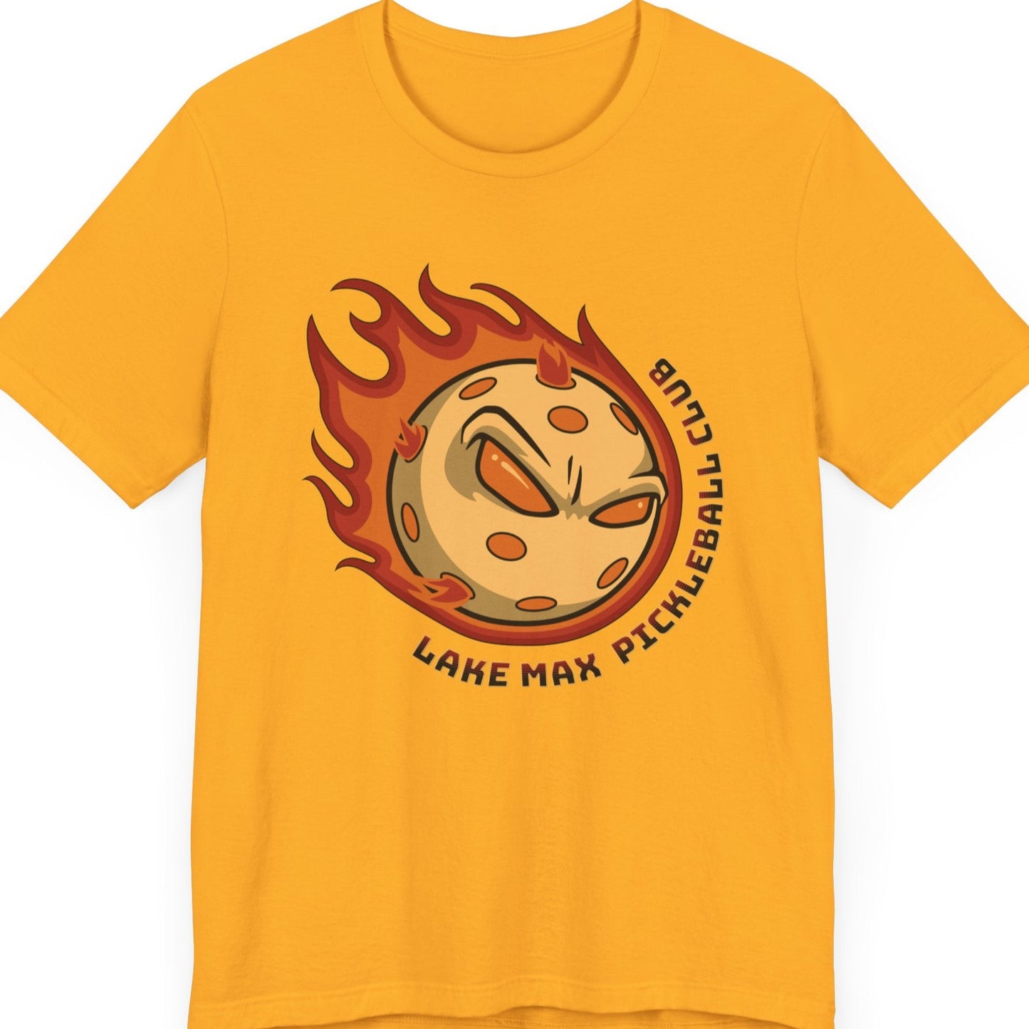 Lake Maxinkuckee Pickleball Club - Flaming Pickleball Unisex Tee in gold