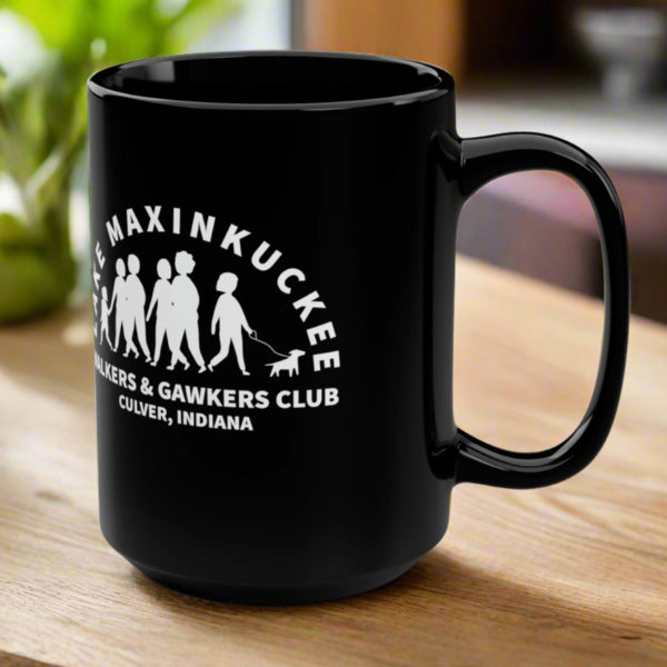 graphic of a group pf people walking with text Lake Maxinkuckee Walkers & Gawkers Club, Culver Indiana