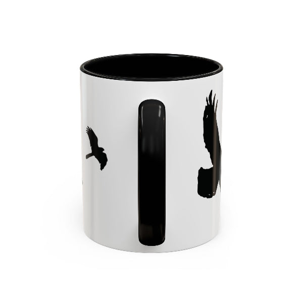 Culver water tower and turkey vultures silhouettes in black on white mug with black interior