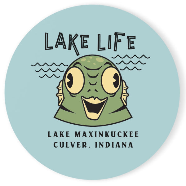 graphic of a water creature and text Lake Life Lake Maxinkuckee Culver Indiana