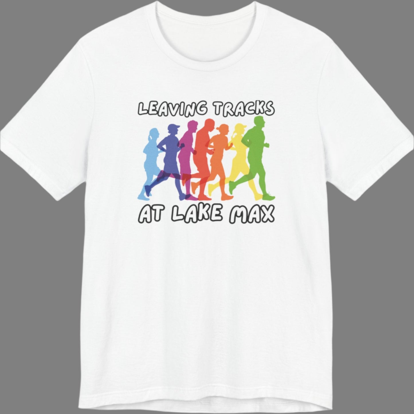 Leaving Tracks at Lake Max Colorful Runners ultimate Unisex Jersey Short Sleeve Tee in white
