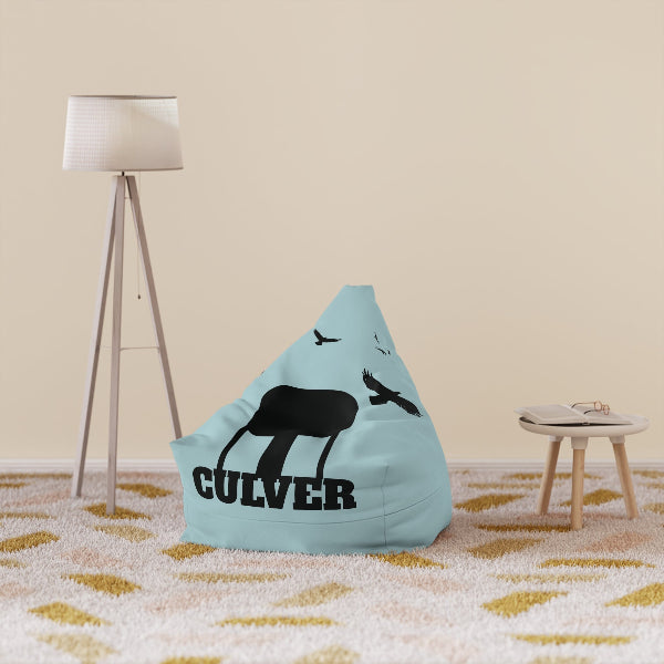 This custom bean bag cover features the Culver water tower and turkey vultures silhouettes