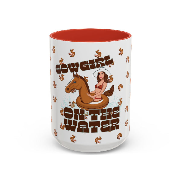 Cowgirl on the water mug with cowgirl on horse float ring