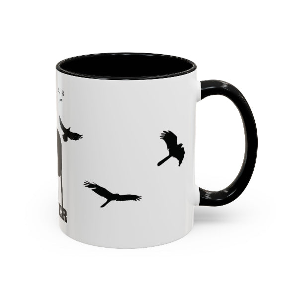 Culver water tower and turkey vultures silhouettes in black on white mug with black interior