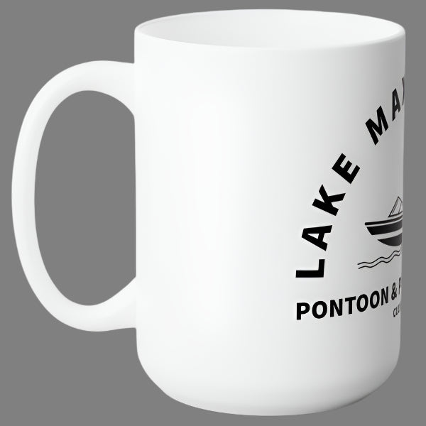 graphic of a power boat with text Lake Maxinkuckee Pontoon & Power Boat Club Culver Indiana