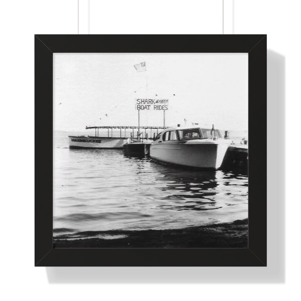 shark boat rides vintage photo framed poster