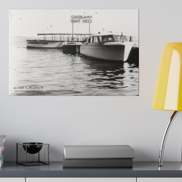 graphic of a vintage boat photo in black and white