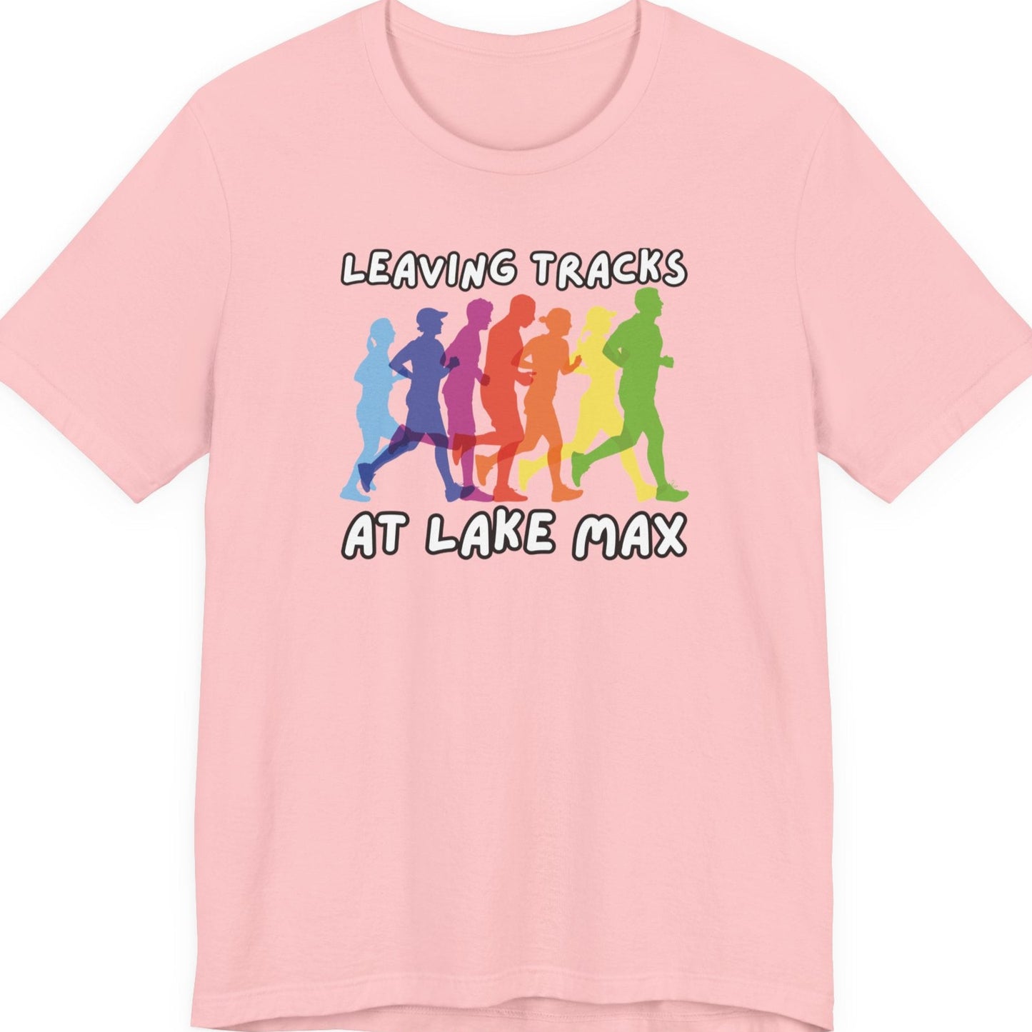 Leaving Tracks at Lake Max Colorful Runners ultimate Unisex Jersey Short Sleeve Tee in pink