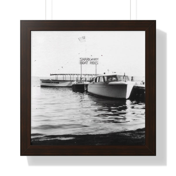 shark boat rides vintage photo framed poster