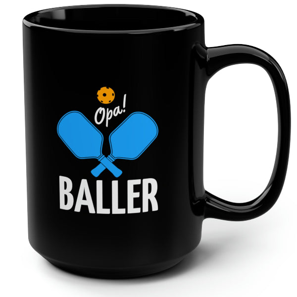 graphic of two pickleball paddles crossed with text OPA! above and BALLER underneath