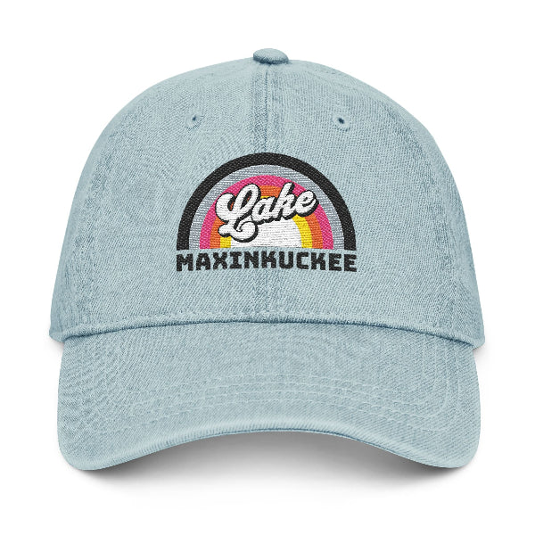 Denim Hat with 'Lake Maxinkuckee' and Rainbow Embroidery
