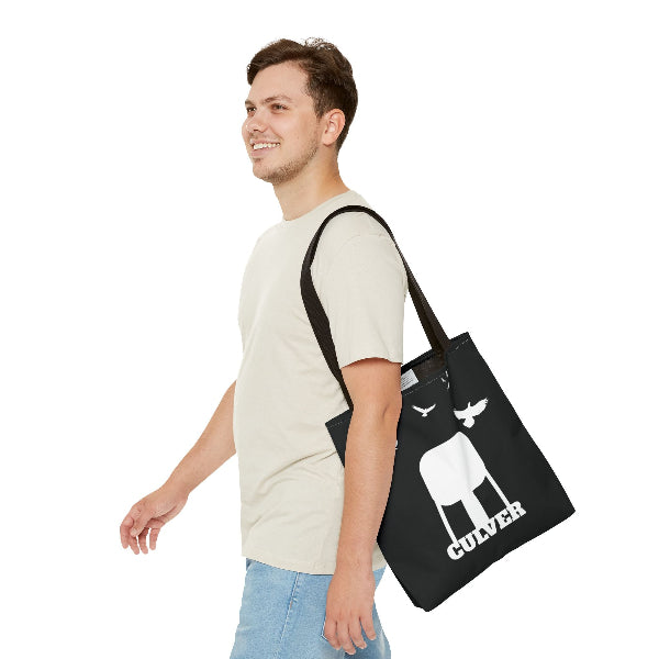 custom Culver Water Tower with Turkey Vultures in Silhouette-printed tote bags