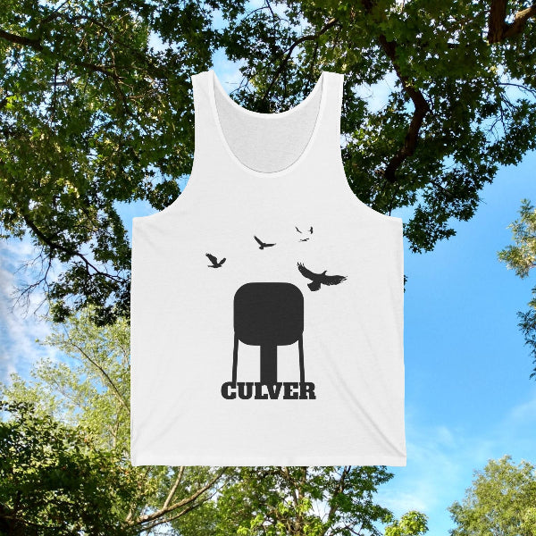 Culver Water Tower with Turkey Vultures in Silhouette Unisex Tank Top