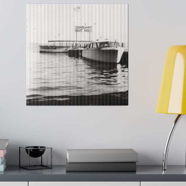 graphic of a vintage boat photo in black and white