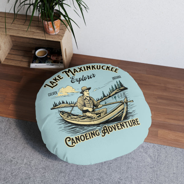 Lake Maxinkuckee Explorer Canoeing Adventure Tufted Floor Pillow, Round