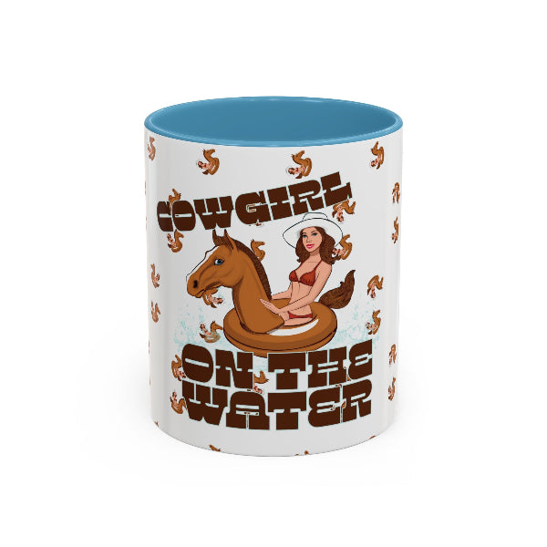 Cowgirl on the water mug with cowgirl on horse float ring