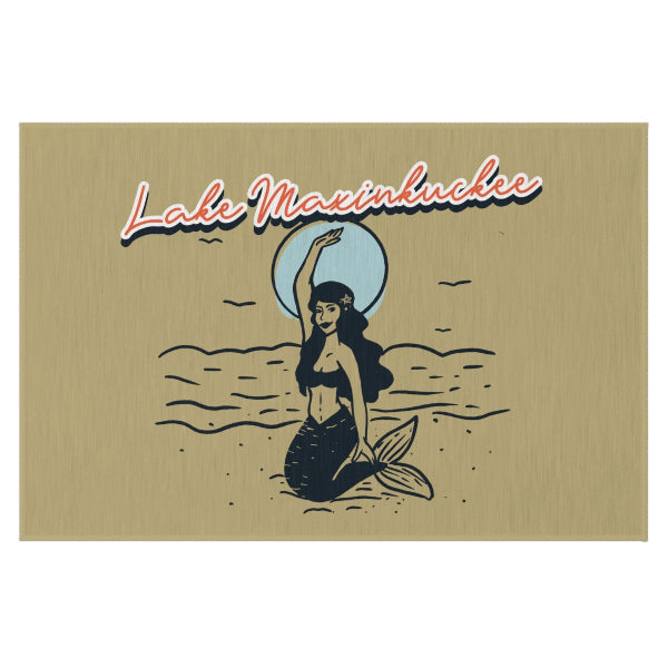 graphic of a mermaid waiving and text Lake Maxinkuckee