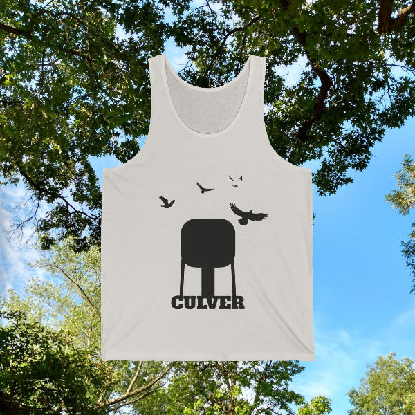 Culver Water Tower with Turkey Vultures in Silhouette Unisex Tank Top