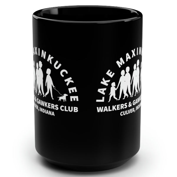 graphic of a group pf people walking with text Lake Maxinkuckee Walkers & Gawkers Club, Culver Indiana