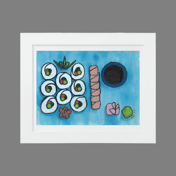 Sushi Blue Plate Special #1 Vegetable Maki and Salmon Sashimi, Framed Horizontal Poster