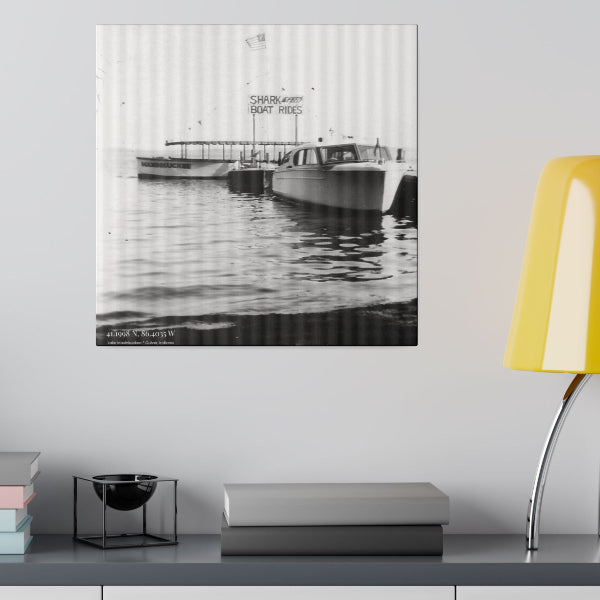 graphic of a vintage boat photo in black and white