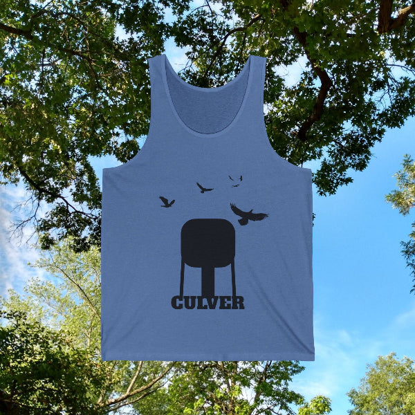 Culver Water Tower with Turkey Vultures in Silhouette Unisex Tank Top