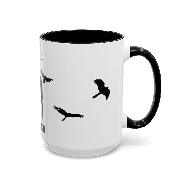Culver water tower and turkey vultures silhouettes in black on white mug with black interior