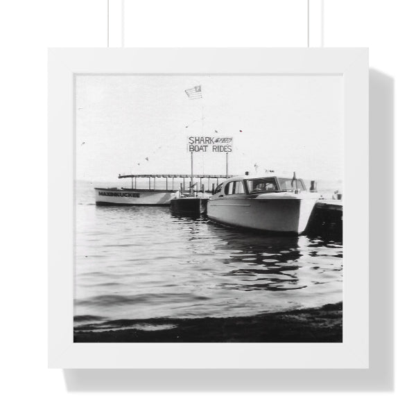 shark boat rides vintage photo framed poster
