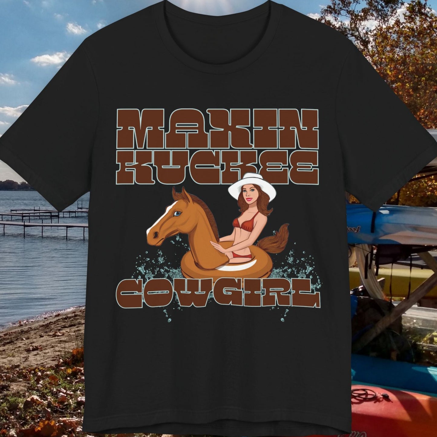 Maxinkuckee Cowgirl humorous Unisex Jersey Short Sleeve Tee in black