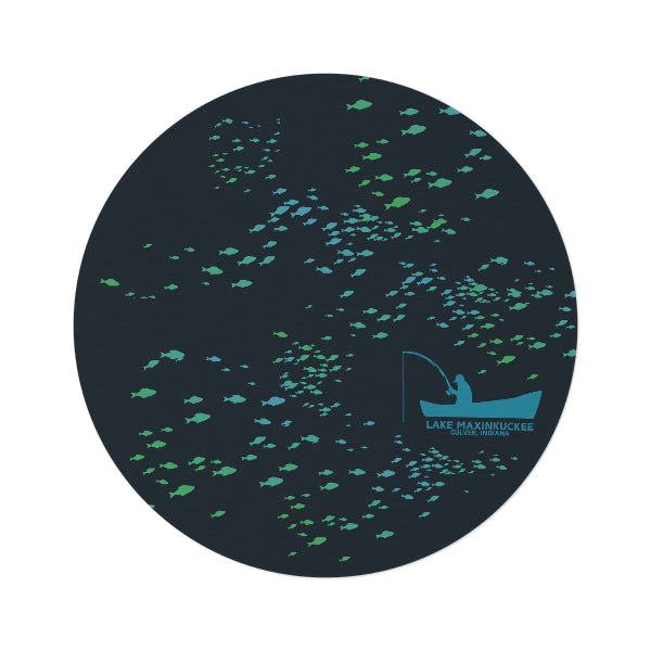Lake Maxinkuckee Culver Indiana Fisherman in Boat Silhouette Round Rug