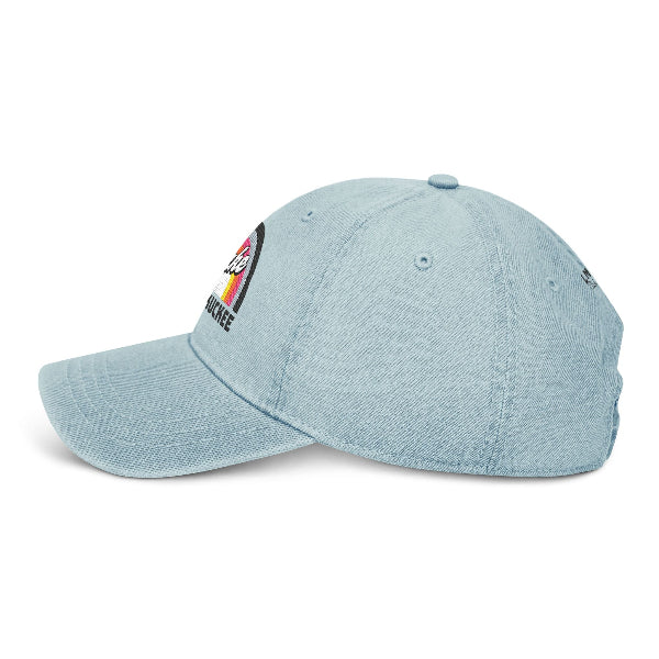 Denim Hat with 'Lake Maxinkuckee' and Rainbow Embroidery