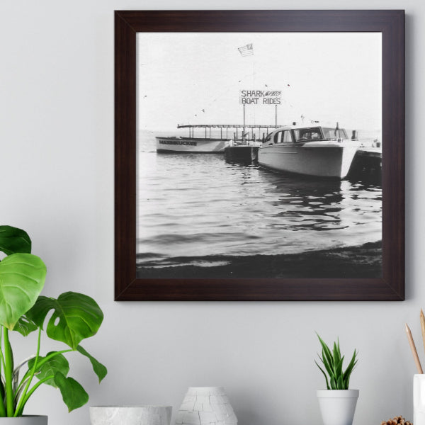 shark boat rides vintage photo framed poster