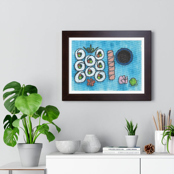 Sushi Blue Plate Special #1 Vegetable Maki and Salmon Sashimi, Framed Horizontal Poster