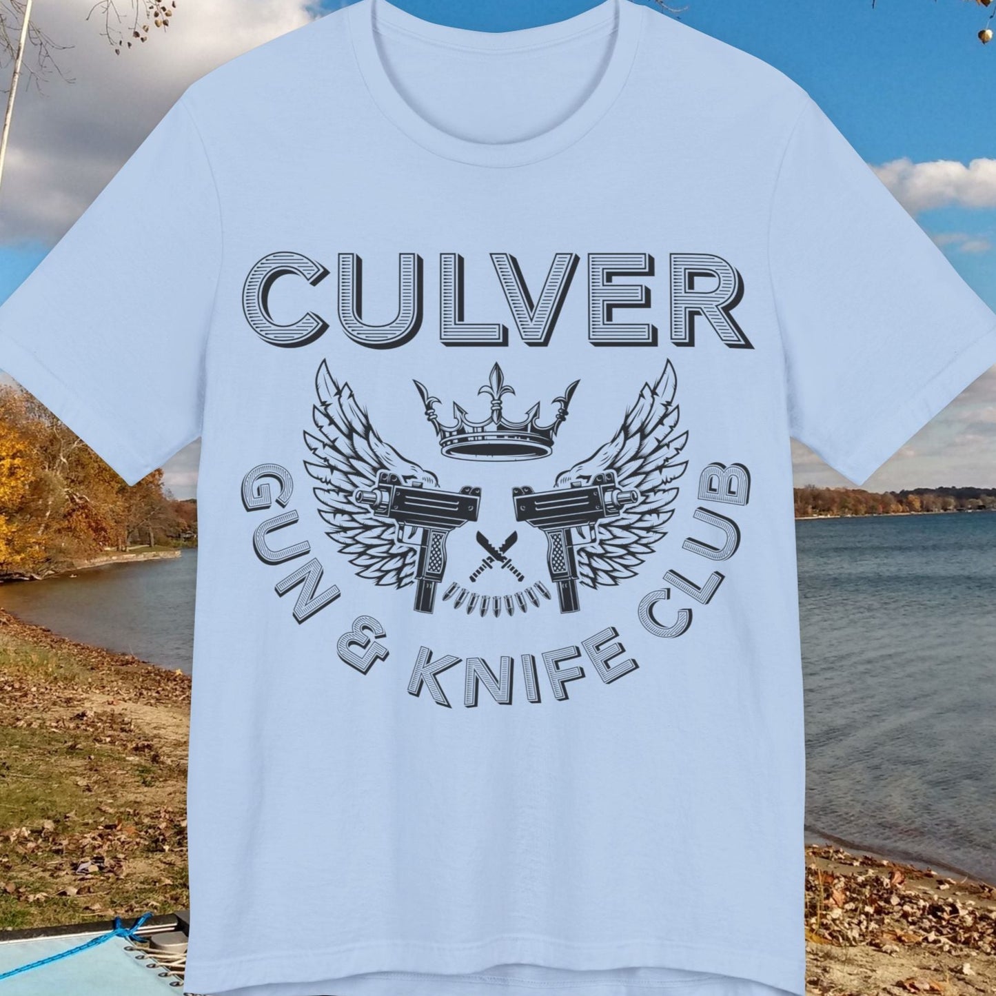 Culver Gun & Knife Club Unisex Jersey Short Sleeve Tee in baby blue