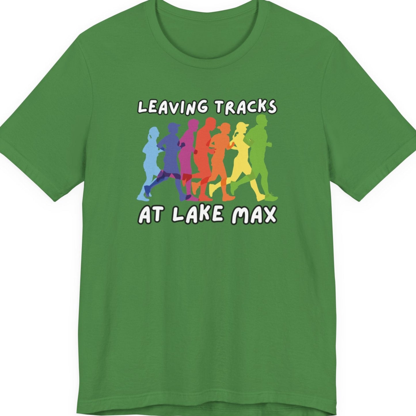 Leaving Tracks at Lake Max Colorful Runners ultimate Unisex Jersey Short Sleeve Tee in leaf