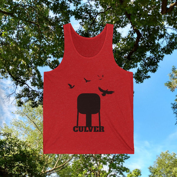 Culver Water Tower with Turkey Vultures in Silhouette Unisex Tank Top