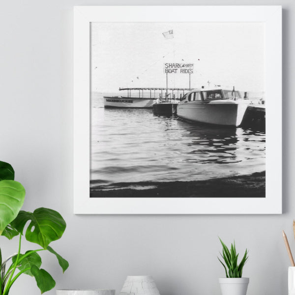 shark boat rides vintage photo framed poster