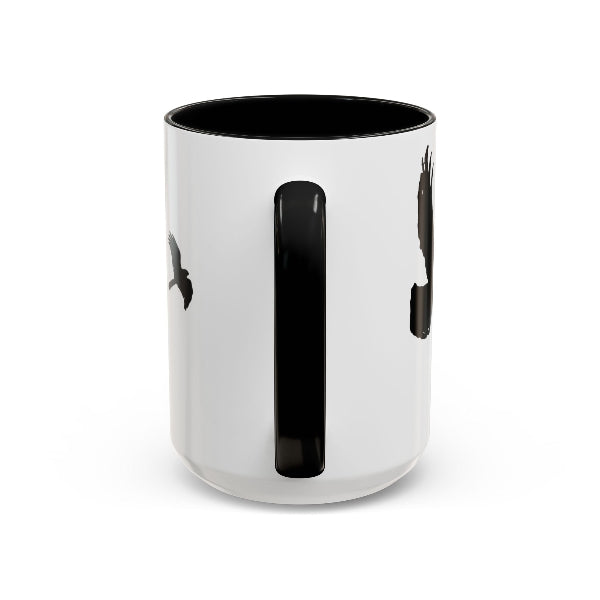 Culver water tower and turkey vultures silhouettes in black on white mug with black interior