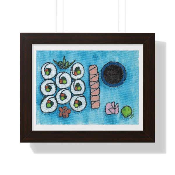 Sushi Blue Plate Special #1 Vegetable Maki and Salmon Sashimi, Framed Horizontal Poster
